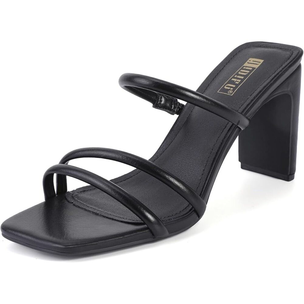 ✨ IDIFU IN3 Chunky Block Heels, Square Toe, Strappy Slip On Mules, Black Size 8